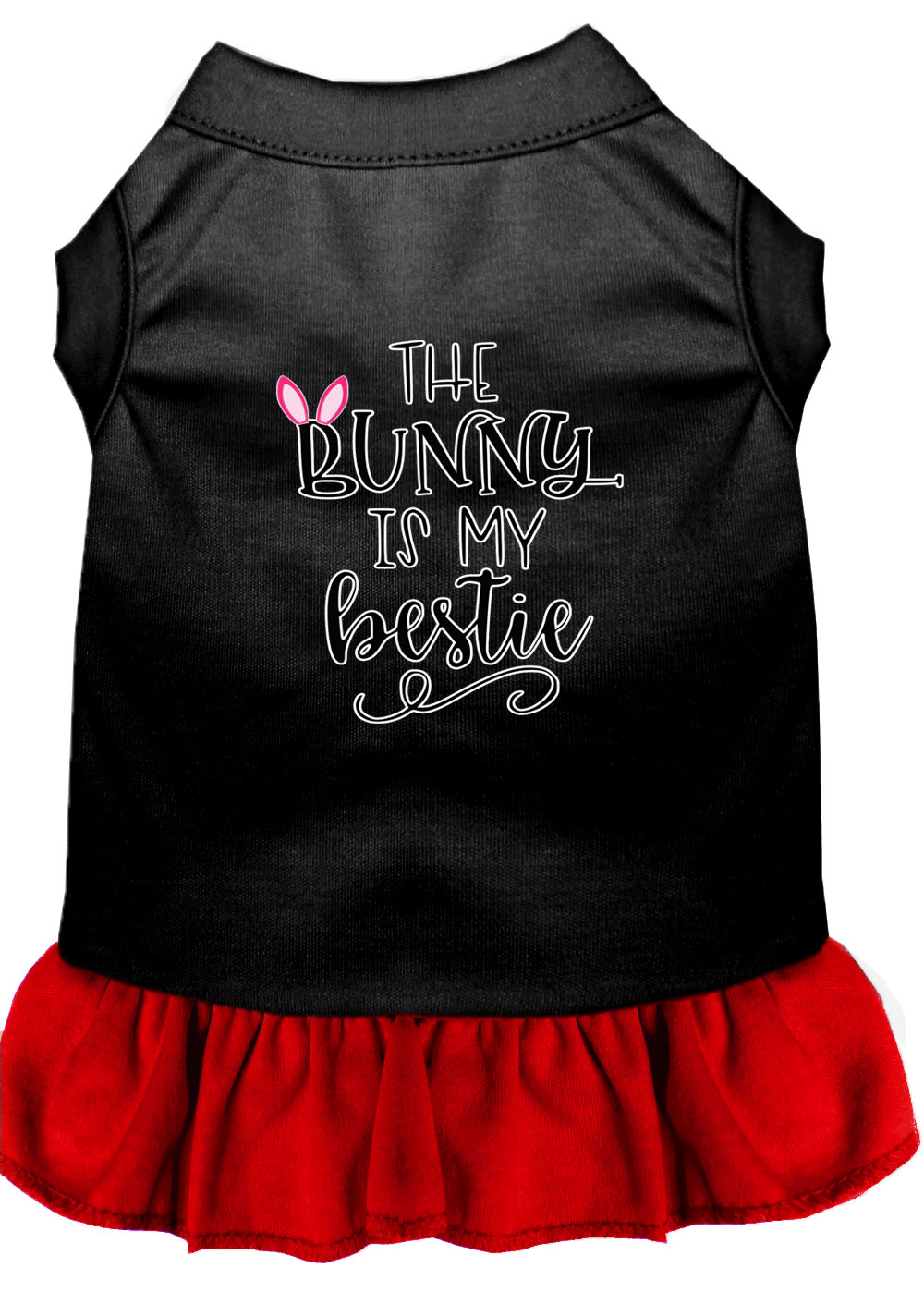 Bunny is my Bestie Screen Print Dog Dress Black with Red Lg